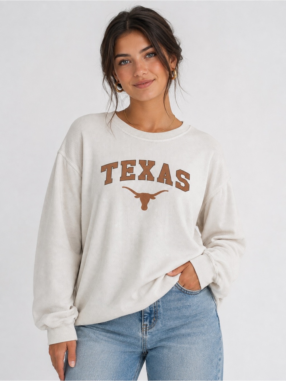 Chicka-d Texas Oversized Corded Sweatshirt Women’s Size XL White Casual Comfort
